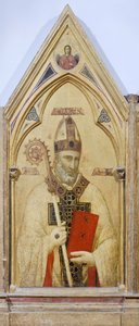 Pyhä Nikolaus Barilainen, yksityiskohta Badia Polyptychistä, noin 1300, kirjoittanut Giotto (1267-1337), tempera paneelissa, 91x334 cm tekijältä Giotto (c.1266 1337)