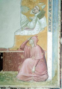 Pyhän Franciscuksen ilmestys piispa Guidolle Assisilaiselle, Giotto (1267-1337), fresko, yksityiskohta, Santa Crocen basilika, Bardi-kappeli, Firenze tekijältä Giotto (c.1266 1337)