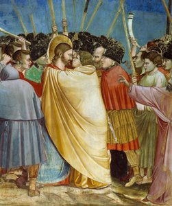 Juudaksen suudelma, yksityiskohta teoksesta Kristuksen elämä ja kärsimys, Giotto