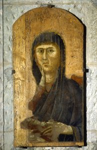 Madonna. Neitsyt Marian muotokuva kultaisella taustalla. Giotto di Bondonen (1267 -1337) maalaus, noin 1290. Tempera puulle. Koko: 81,5 x 41 cm. Borgo San Lorenzo, Pieve.
1610