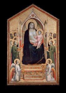 Neitsyt majesteettisuudessa, pyhien ympäröimänä (tempera puulla, n. 1310) tekijältä Giotto (c.1266 1337)