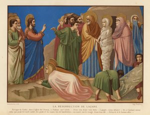 Lasaruksen herättäminen (chromolitho) tekijältä Giotto di Bondone (after)