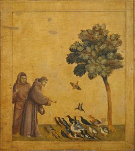Saint Francois prechant aux oiseaux - Pyhä Fransiskus saarnaa linnuille ... tekijältä Giotto di Bondone (style of)