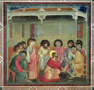 Kristus pesee opetuslasten jalkoja, n. 1305 (palautuksen jälkeen) (katso myös 65194) tekijältä Giotto di Bondone