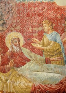 Iisak hylkää Esaun, Iisakin ja Esaun yksityiskohta, n. 1288 (yksityiskohta 350996) tekijältä Giotto di Bondone