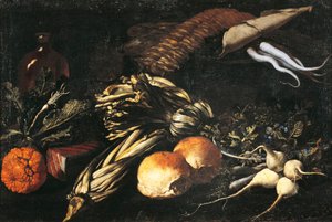Asetelma vihannesten kanssa (öljy kankaalle) tekijältä Giovanni Battista Ruoppolo or Ruopolo