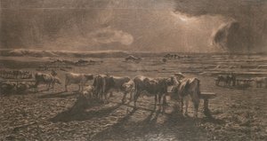 Ilta (laiduntaminen, Alla stanga) tekijältä Giovanni Segantini