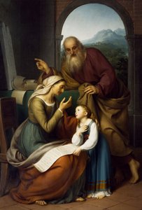 Neitsyen koulutus, Giovanni Carnovali (1804-1873), öljy kankaalle, 205x140 cm. Pyhän Bartolomeuksen seurakuntakirkko, Almenno. Italia