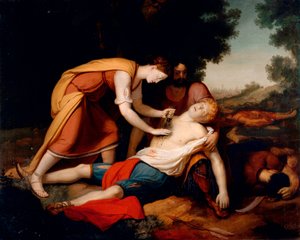 Erminia hoitaa Tancredia, kirjoittanut Gerolamo Costa (1777 -?) tekijältä Giovanni (1826 1903) Costa
