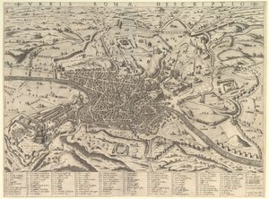 Rooman loiston peili: näkymä nykyaikaiseen Roomaan lännestä, 1590.