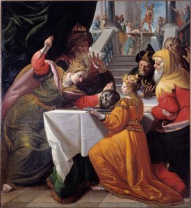 Salome Johannes Kastajan pään kanssa hopealevyllä Giovanni Andrea Ansaldon (1584-1638) maalaus 1630 suunnilleen Genes, Musei di Strada Nuova (ex Palazzo Bianco)