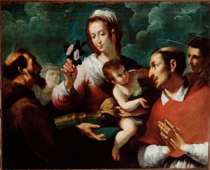 Neitsyt ja lapsi Charles Borromeen kanssa (Neitsyt ja lapsi st Carlo Borromeon kanssa) Giovanni Andrea de Ferrarin (n. 1598-1669) maalaus Genes, Musei di Strada Nuova (ex Palazzo Bianco)