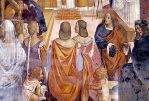 Benedictus erotti kaksi nunnaa ja vapauttaa heidät heidän kuolemansa jälkeen Antonio Bazzi dit il Sodoman (1477 - 1549) luostarin yksityiskohta fresko, joka kertoo Pyhän Benedictin Nursielaisen (480 - 567) elämästä. Benediktiiniritarikunnan perustaja 1503 