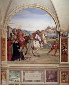 "Kuinka Benedict lähti isänsä talosta ja meni Roomaan opiskelemaan" (Benedict lähti isänsä talosta ja meni Roomaan opiskelemaan) Antonio Bazzi dit il Sodoma (1477-1549) luostarifreskon, joka kertoo Pyhän Benedictus Nursian elämästä ( 480 - 567) perustettu