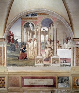 Kuinka Florent yrittää myrkyttää Benoitin (Kuinka Fiorenzo yrittää myrkyttää pyhän Benedictin) - Antonio Bazzi dit il Sodoman (1477 - 1549) seinäfresko kertoo Benedictin (480 - 567) Benediktiinikunnan perustajan elämästä 1508 Abbey 1508 - Monte Olivista