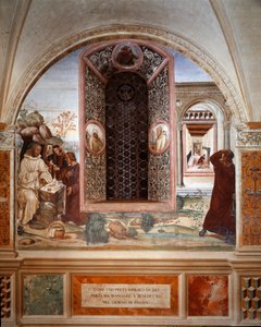 Kuinka pappi toi ruokaa Benedictille pääsiäisenä - Antonio Bazzi dit il Sodoman (1477 - 1549) luostarin fresko kertoo Benediktiinikunnan perustajan 1503 - 1508 luostarissa pyhän Benedictus Nursian (480 - 567) elämästä Monte Oliveto Ma tekijältä Giovanni Antonio Bazzi Sodoma