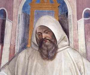 Pyhä Benedictus antaa säännön olivetaanimunkeille Antonio Bazzi dit il Sodoman (1477 - 1549) luoman fresko, joka kertoo Benedictin ritarikunnan perustajan pyhän Benedict of Nursie (480 - 567) elämästä 1503 - 1508. Monte O