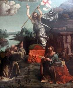 Kristuksen ylösnousemus Pyhän Leonardin Noblacin ja Lucian kanssa tekijältä Giovanni Antonio Boltraffio