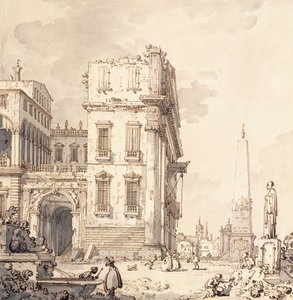 Capriccio venetsialaisesta palatsista, josta on näkymä Piazzalle ja obeliskille, tekijältä Giovanni Antonio Canal
