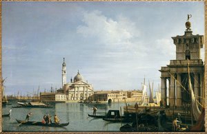 San Giorgio Maggioren saari, Venetsia, Punta della Dogana ja lukuisia aluksia tekijältä Giovanni Antonio Canal