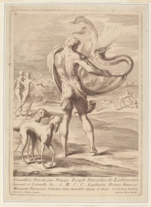 Alaston mies puhaltaa kotiloa tekijältä Giovanni Antonio Faldoni after Parmigianino