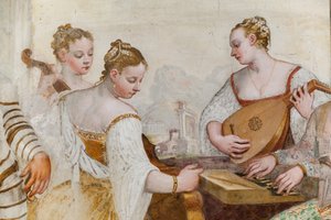 Hovin naiset, yksityiskohta The Concertista, pääsali, n. 1570 (fresko)