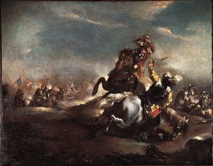 Ritarien kaksintaistelu (Knights fighting) Giovanni Antonio Guardin (1699-1760) maalaus Venetsian museo Correr