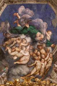 Jumala Luojana enkelien joukossa, n. 1529 (fresko) tekijältä Giovanni Antonio Pordenone