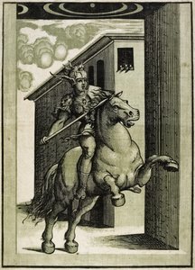 Marcus Curtius, n. 1540 (chiaroscuro-puupiirros 3 lohkosta) tekijältä Giovanni Antonio Pordenone