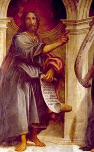 Profeetta Jesaja, yksityiskohta Pyhän Annan kappelista, Ilmestyskirjan kirkko, Cortemaggiore, Italia.
