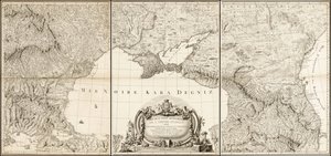 Vuoden 1774 kartta Mustasta merestä ja siihen rajoittuvista Turkin ja Venäjän valtakuntien osista. tekijältä Giovanni Antonio Rizzi-Zannoni