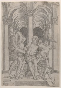 Kristuksen liputus, joka on sidottu keskellä olevaan pylvääseen, joka on asetettu pelihalliin, 1509, 1509.