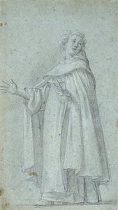 Tutkimus pysyvästä dominikaanista, n. 1595 (musta liitu, korotettu valkoisella, sinisellä paperilla) tekijältä Giovanni Baglione