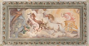 Apollon kuljettama auringon vaunut, Apollo Loggia, n. 1560 (fresko) tekijältä Giovanni Battista and Cambiaso Luca Castello