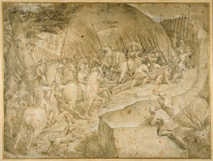 Tie Golgatalle (kynä ja ruskea muste ruskealla pesulla) tekijältä Giovanni Battista  Castello