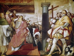 Quadroni de San Carlo: episodi Saint Charles Borromeen (1538-1584) elämästä: ristin pystyttäminen Milanossa (St Charlesin kvadroni: Pyhän Charles Borromeon elämä ja ihmeet: ristin pystytys Milanossa) Ceranon (Giovan) maalaus Battista Crespi) (156