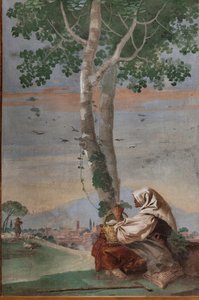 Vella pagesa amb una cistella d