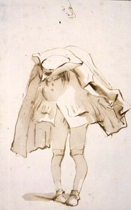 PD.129-1961 Karikatyyri miehestä, jolla on taivutettu pää, mahdollisesti kyyräselkä (kynä ja muste ja pesu) tekijältä Giovanni Battista Tiepolo