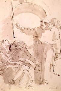 Pyhän Antoniuksen Padovalaisen ihme, n. 1760 (kynä ja muste, pese mustalla liidulla) tekijältä Giovanni Battista Tiepolo