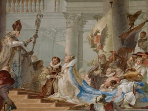 Keisari Friedrich Barbarossan ja Burgundin Beatrixin hääseremonia vuonna 1156 ... (fresko)