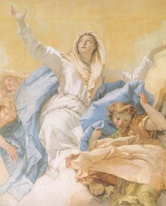 Marian taivaaseenastuminen, Giambattista Tiepolo (1696-1770), fresko, yksityiskohta, Puhtauden oratorio, Udine, Italia tekijältä Giovanni Battista Tiepolo