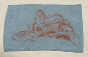 Tutkimus vasemmasta kädestä, n.1750-1754 (punaliitu ja tunkkaus siniselle liimapaperille). tekijältä Giovanni Battista (attr. to) Tiepolo