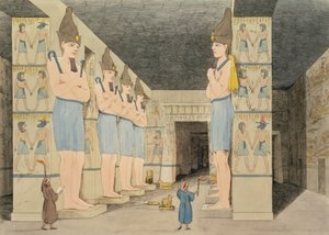 Näkymä temppelin sisäpuolelta Ybsombulissa, Nubiassa, Giovanni Belzonin löytämä, Augustine Aglion (1777-1857) kaivertama levy 48 julkaisusta "Plates Illustrative of the Researches in Egypt and Nubia",