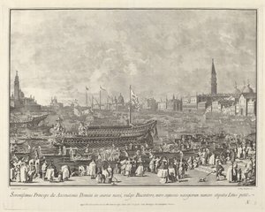 Doge Bucintorossa, lähdössä Porto di Lidoon helatorstaina, 17631766. tekijältä Giovanni Battista Brostoloni