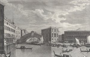 Rialton silta, Venetsia, veneitä ja gondoleja vedessä, 1763.
