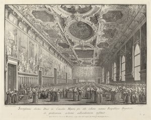 Doge palauttaa kiitoksen Sala del Consiglio Maggiorissa