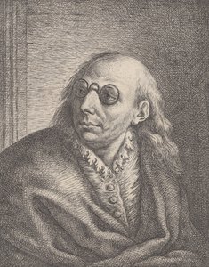 Luca Giordanon muotokuva, pyöreät silmälasit ja katso vasemmalle, 1692-1727., 1692-1727. tekijältä Giovanni Battista Catenaro