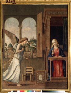 ""The Annunciation"" (The Annunciation) Giovanni Battista Cima da Coneglianon (noin 1459-1517) maalaus 1495 Koko 136x107 cm Pietari, Eremitaašimuseo tekijältä Giovanni Battista Cima da Conegliano