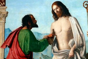 Pyhän Tuomaan uskottomuus tekijältä Giovanni Battista Cima da Conegliano