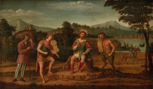 Midaksen tuomio. Musiikkikilpailu Apollon ja Marsyasin välillä tekijältä Giovanni Battista Cima da Conegliano